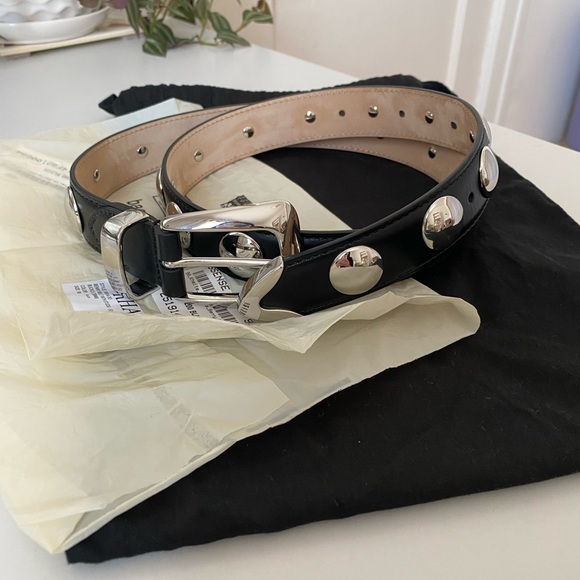 KHAITE Accessories - Khaite Benny Leather Belt With Studs - Black and Silver